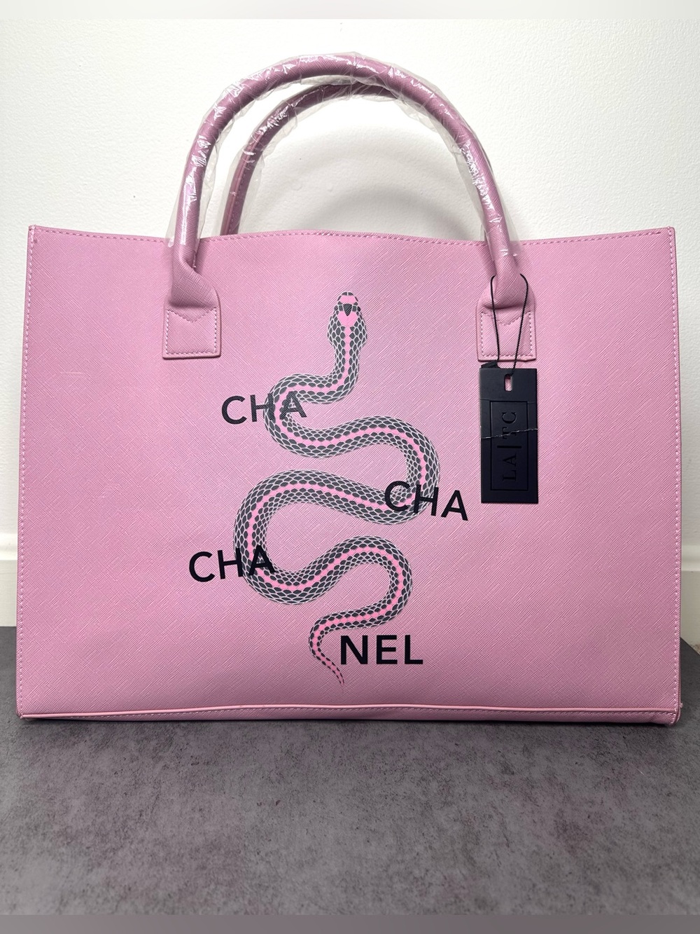 NWT LA|TC Pink Snake Vegan Leather Tote Large Graphic Tote Bag